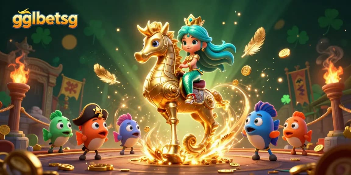 Experience thrilling bets on gglbetsg with a vibrant mermaid princess and seahorse amid explosive casino action.