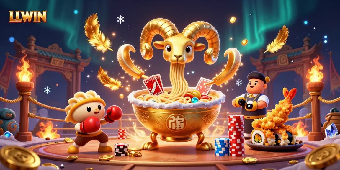 LLWIN presents a vibrant online casino scene with animated characters engaging in casino games.