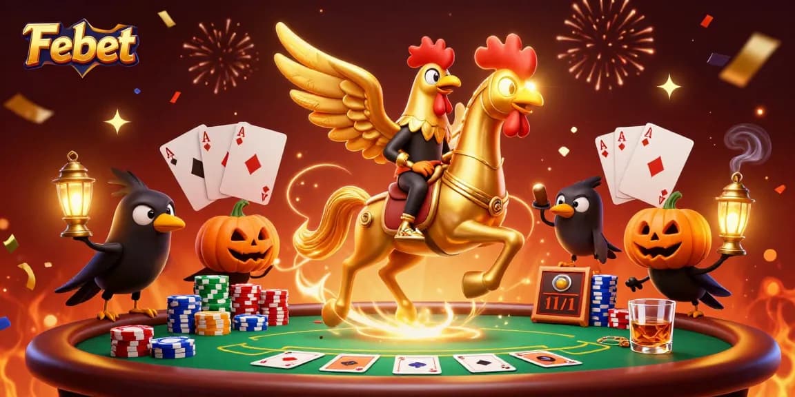 Febet's thrilling casino adventure features a headless horseman rooster and vibrant gaming elements.