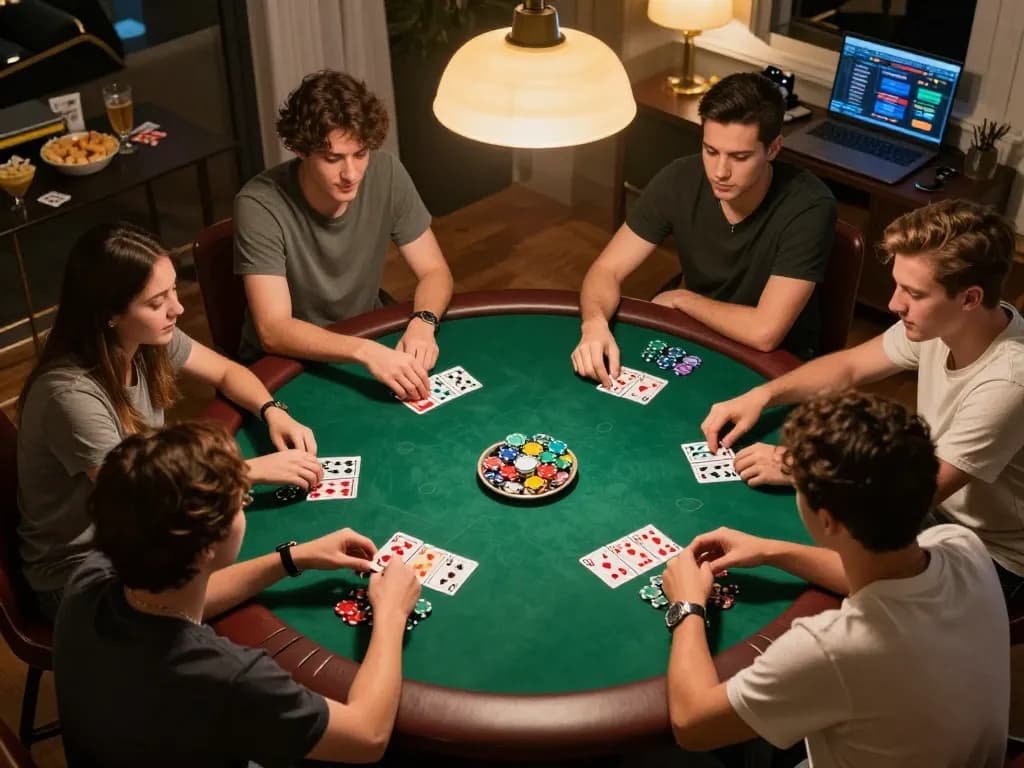 8day poker game in progress with players actively strategizing bets and enjoying a friendly atmosphere.