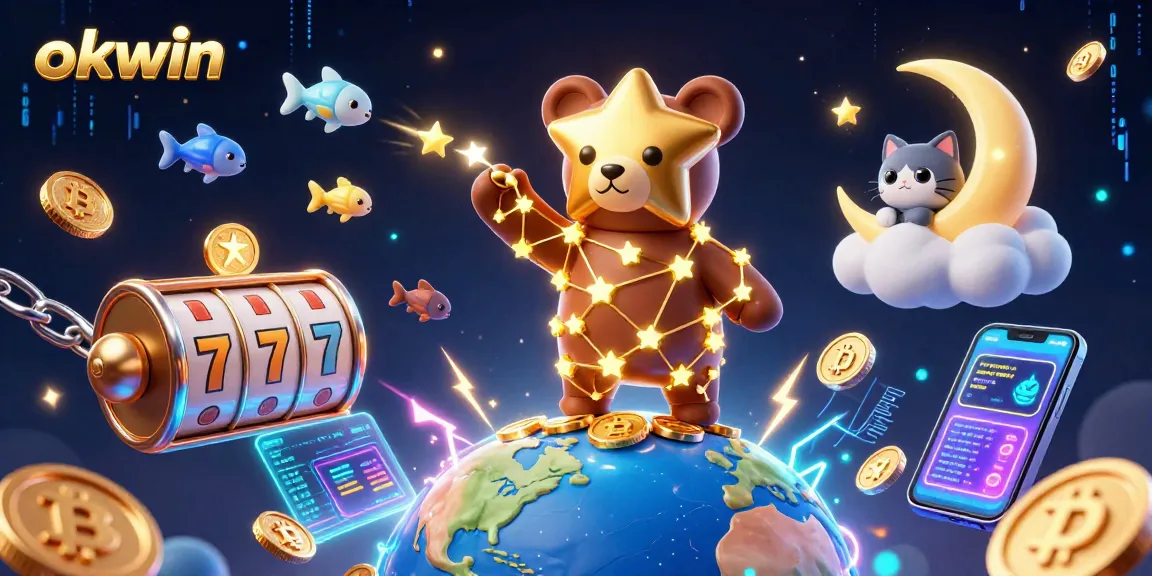 Experience thrilling gaming with okwin's vibrant constellation bear under a starry sky.