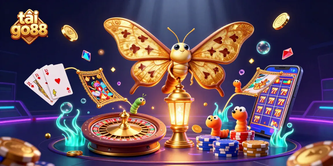 Play slots and win big with tải go88: 3D illustration of casino elements and characters.