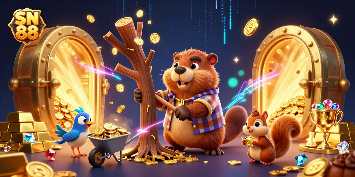 Bet and win with SN 88's exciting gambling scene featuring lively characters and treasure.