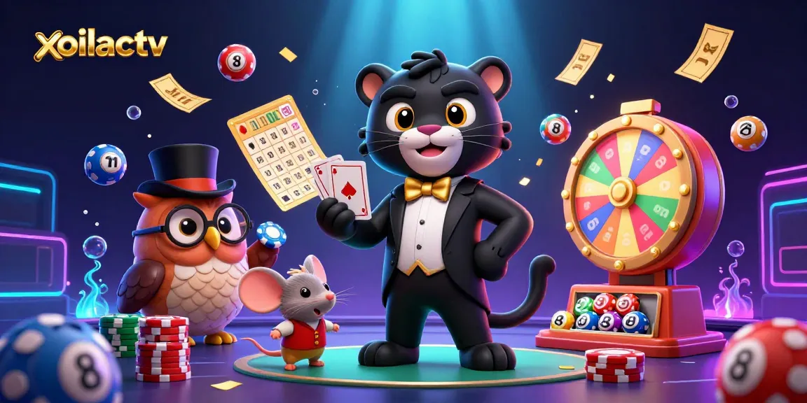 Xoilactv showcases a lively 3D scene of a stylish black panther dealing cards, enhancing the casino experience.