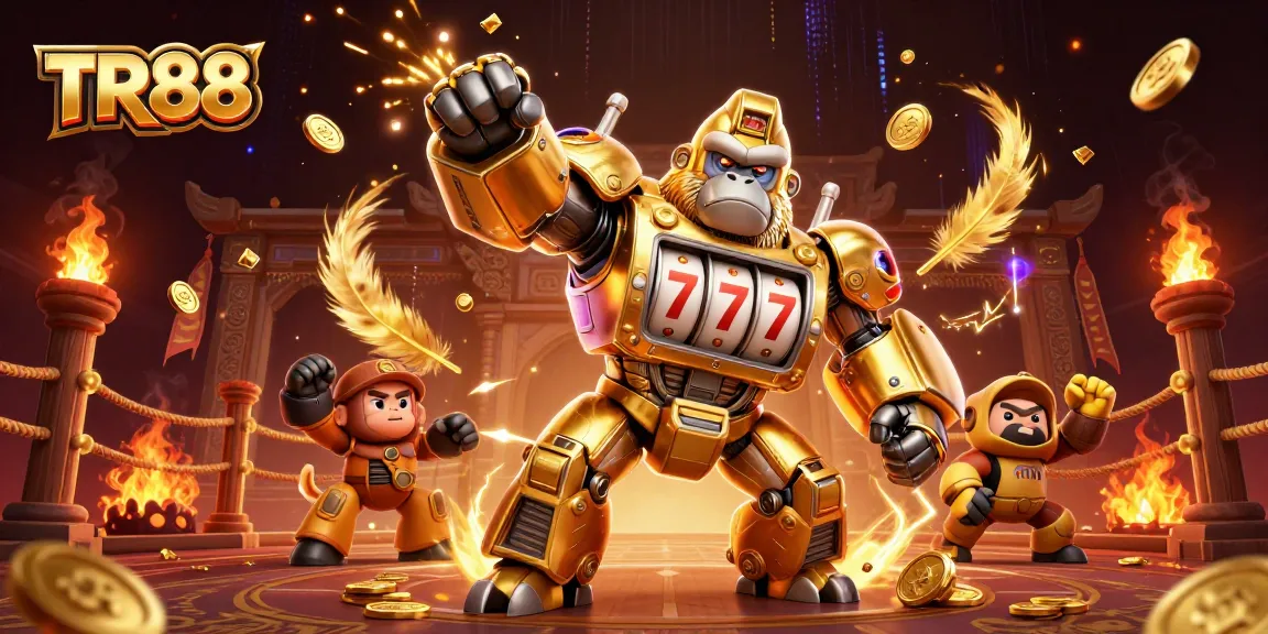 Experience thrilling casino adventures with TR88's golden gorilla mech and dynamic game elements.