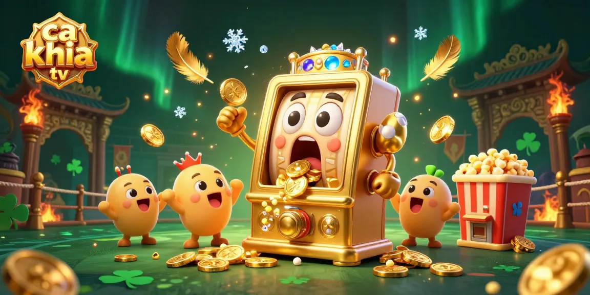 Unlock the excitement of ca khia tv with a cartoon slot machine in a vibrant casino setting.