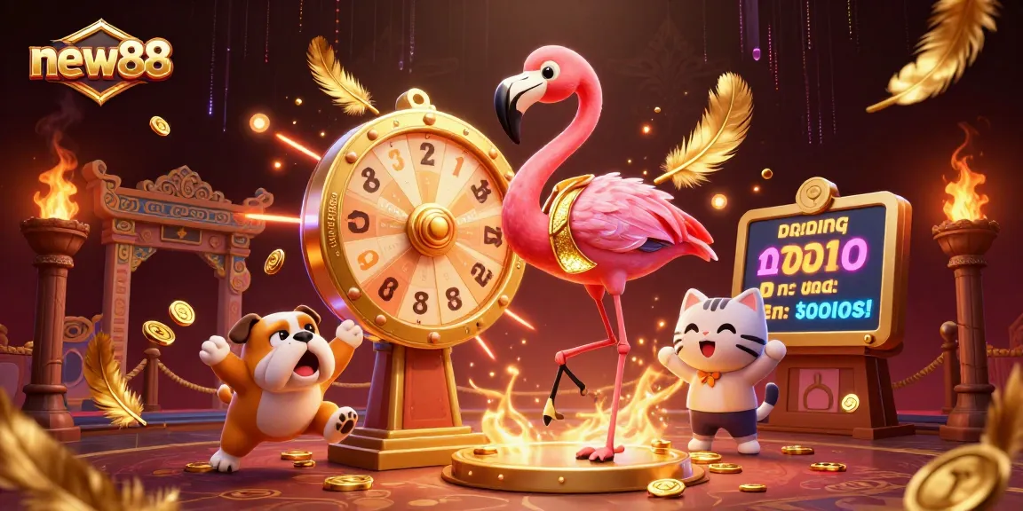 Experience the thrill of winning at new88 with a game show scene featuring exciting characters and action!