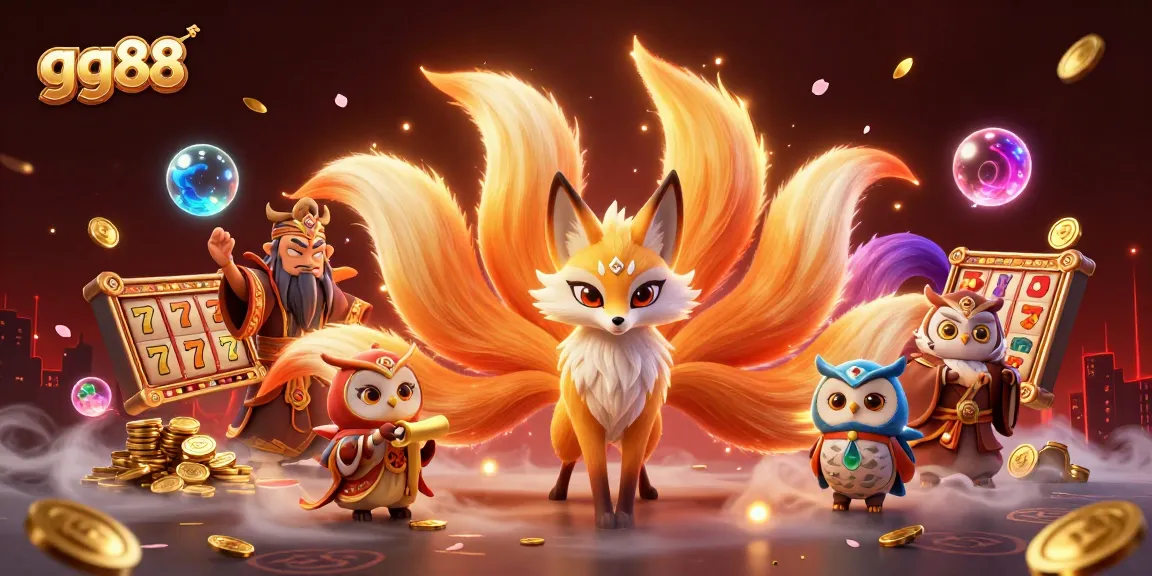 Engage with gg88's vibrant slot games through a magical scene with colorful characters and exciting game elements.