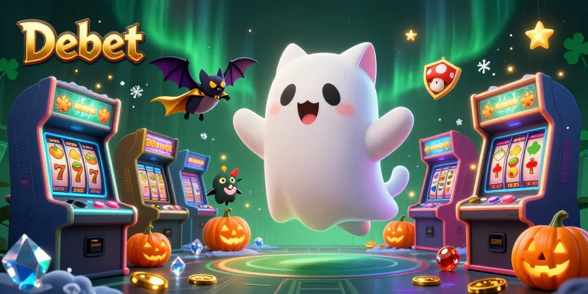 Experience the thrilling atmosphere of Debet's haunted casino with ghostly characters and vibrant gaming elements.