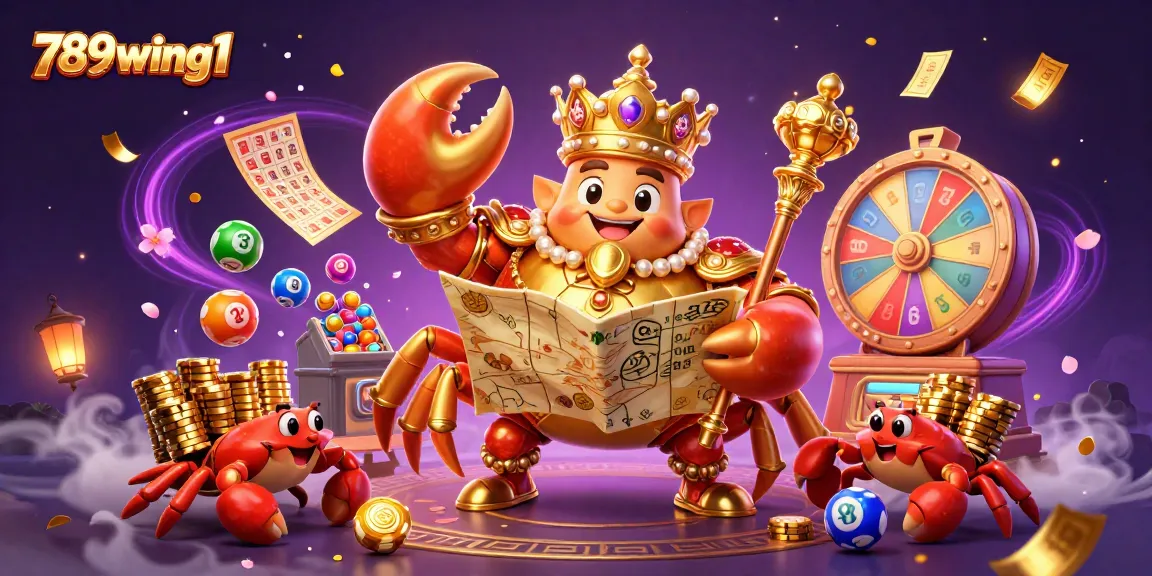 Experience thrilling gameplay at 789wing1 with vibrant lottery balls and treasure at the golden crab's casino.