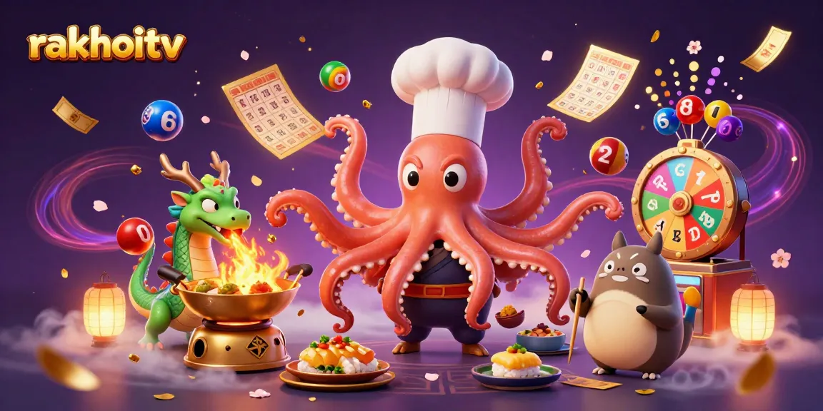 Experience rakhoitv's vibrant gaming atmosphere with colorful lottery balls and dynamic characters.