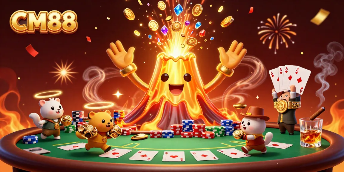 Engage with CM88's thrilling gaming experience featuring a vibrant casino scene filled with iconic elements.