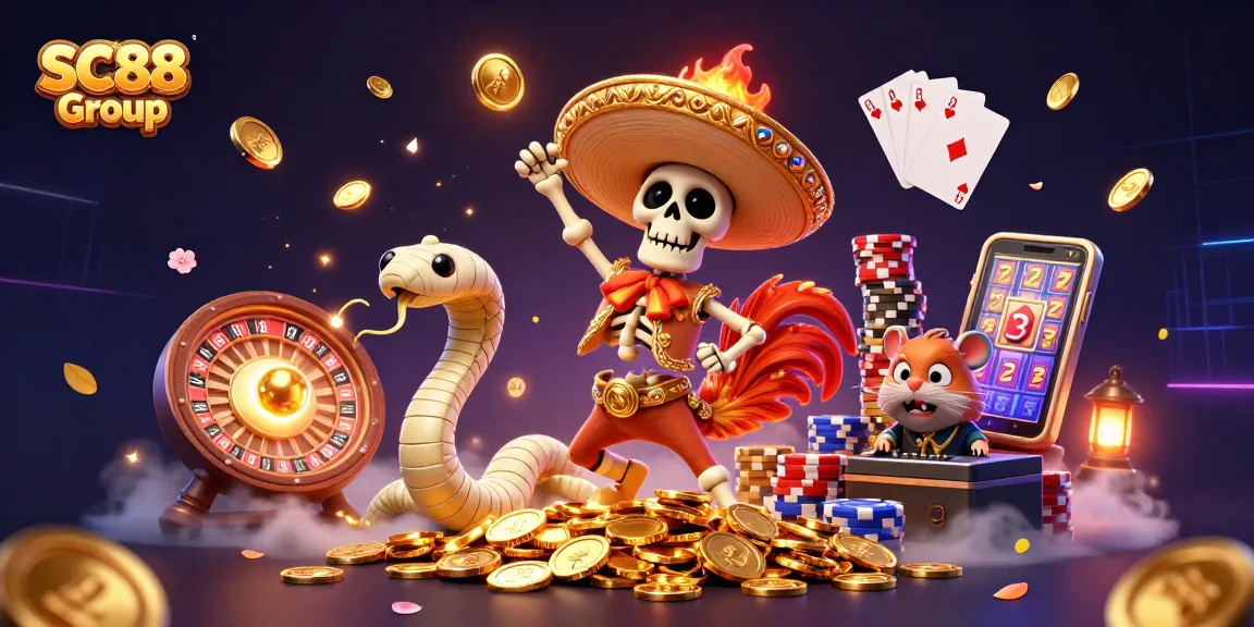 Experience the excitement of SC88 Group with vibrant casino characters and dynamic elements!