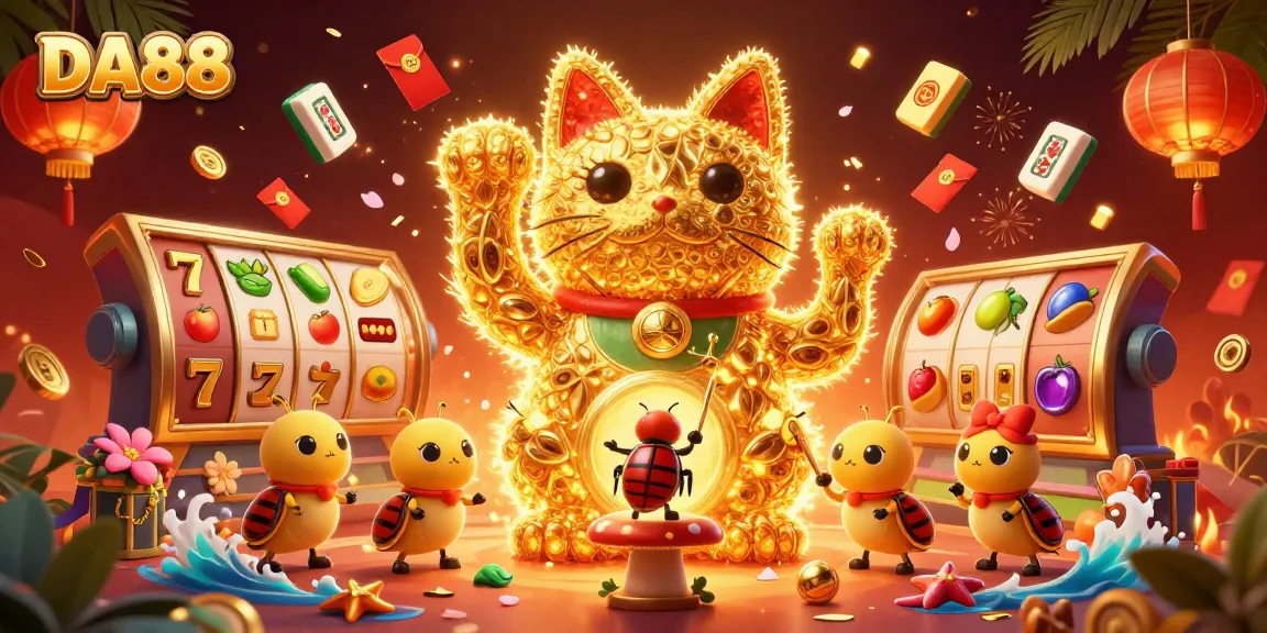 Engage in thrilling gameplay at DA88 while enjoying a visually stunning lucky cat illustration.