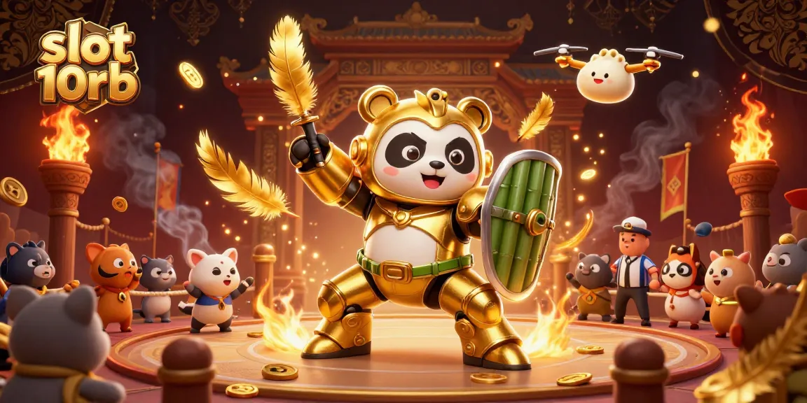 Experience the excitement of slot 10rb as the golden panda battles in a dazzling gambling arena.