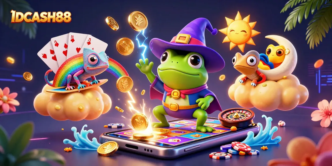 Spin to win with IDCASH88 in this vibrant 3D casino illustration featuring exciting elements!