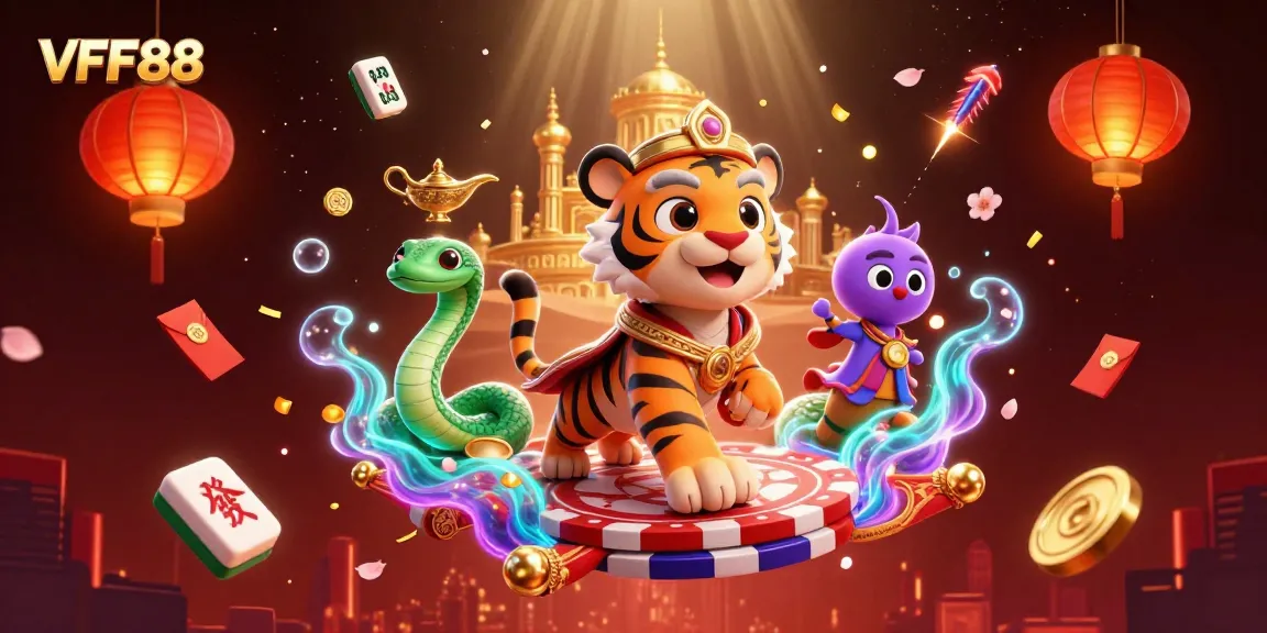 Experience the magic of VFF88 with a vibrant illustration showcasing rich casino elements.
