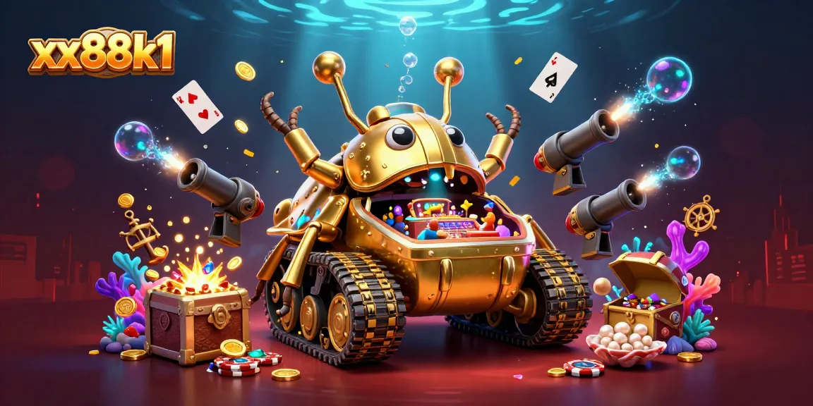 Experience the excitement of xx88k1 with a vibrant 3D golden beetle tank casino in action.