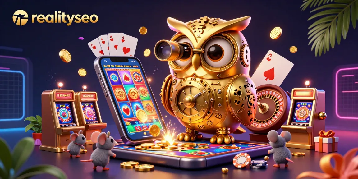 Experience the thrill of online gaming with realityseo's vibrant casino scene featuring a golden owl and wind-up mice.