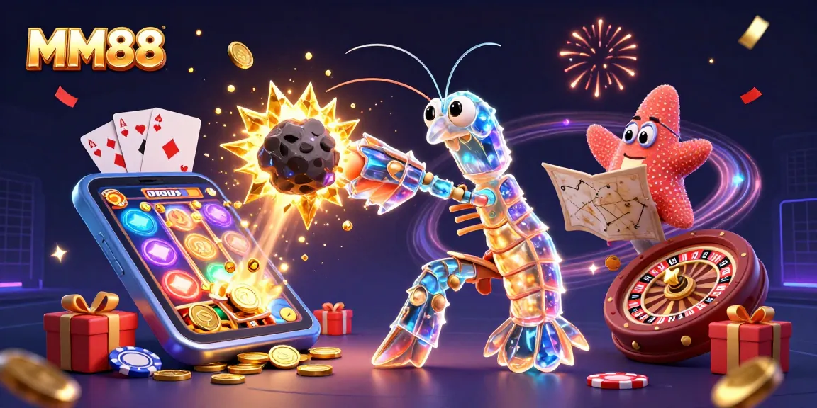 Experience the thrill of MM88’s gaming paradise with dynamic characters and vibrant casino elements!