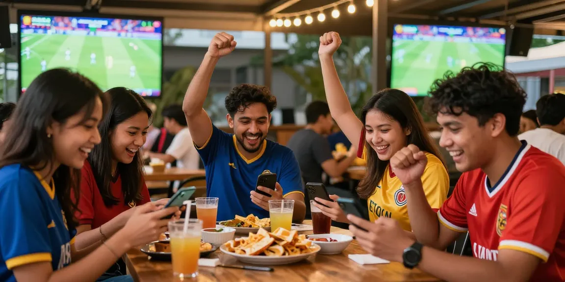 Exciting scene of friends engaging in Football Betting Malaysia while enjoying a live match.