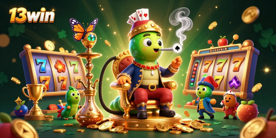 Spin the reels at 13win with vibrant slot machines and a whimsical caterpillar hookah-master.