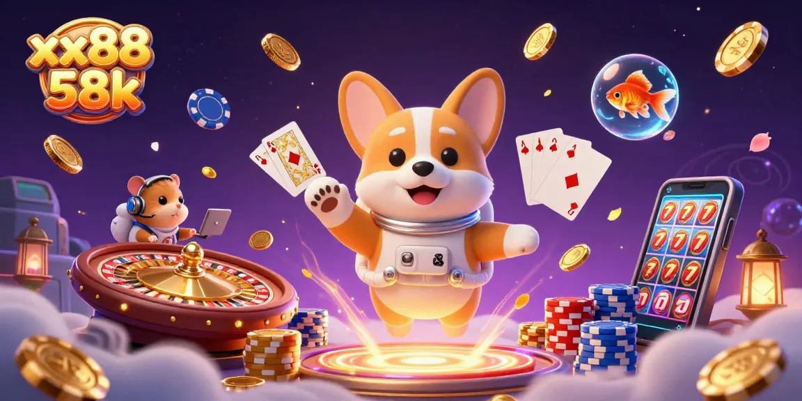 Experience thrilling gameplay with xx88 58k in a vibrant casino scene featuring astronauts and gaming elements.