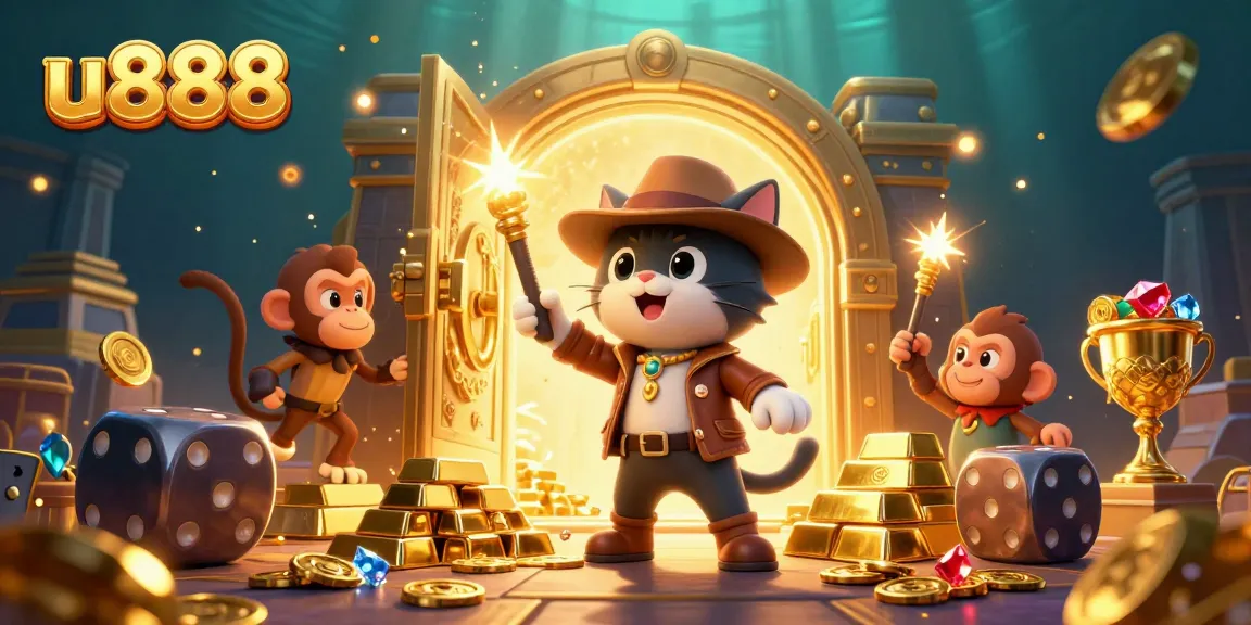 Discover thrilling action with u888 as our archaeologist cat finds golden treasures in a vibrant casino world.