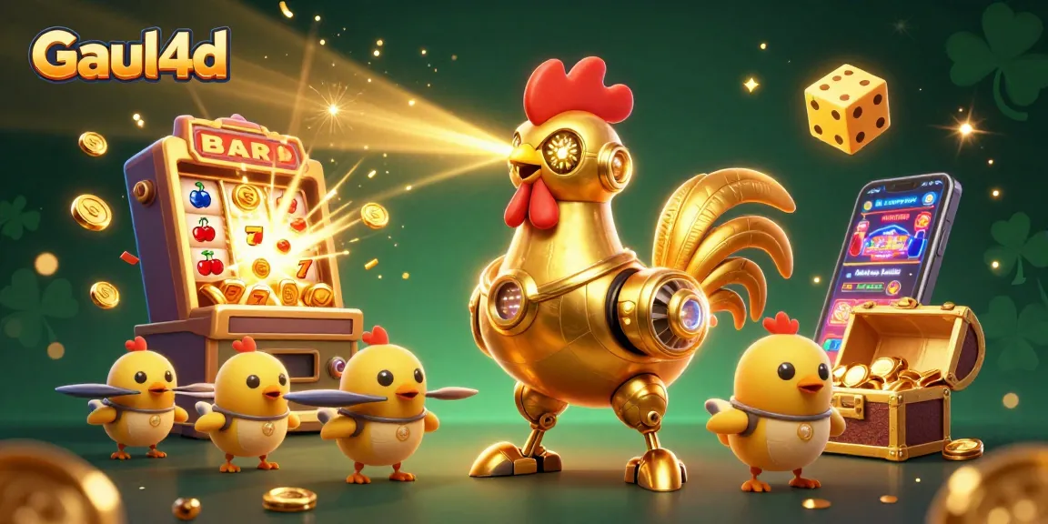 Win big at Gaul4d with iconic golden rooster robot and colorful slot machine, boost your game today!