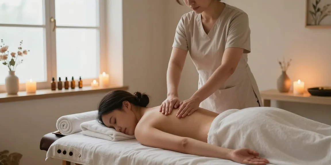 마사지 치료 공간에서 고객에게 스웨디시 마사지를 제공하는 모습