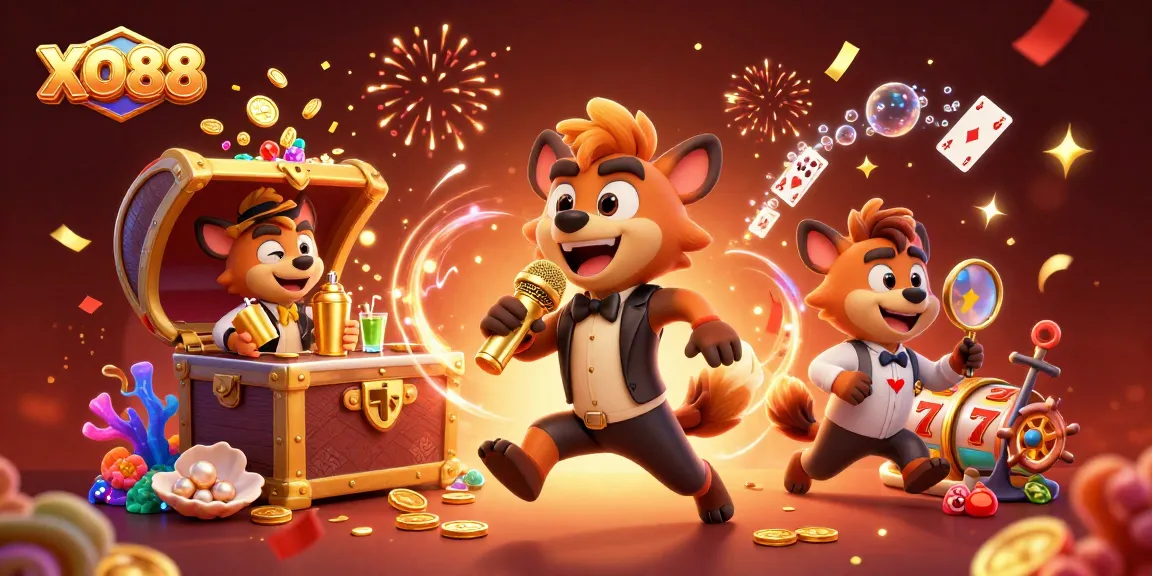 Experience the vibrant energy of XO88 with a lively casino scene featuring hyenas in action.
