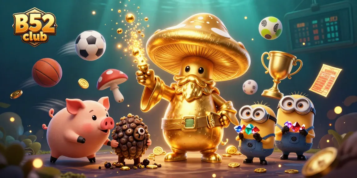 B52 club enhances your gaming experience with a magical golden scene of wizards, treasures, and vibrant sports elements.