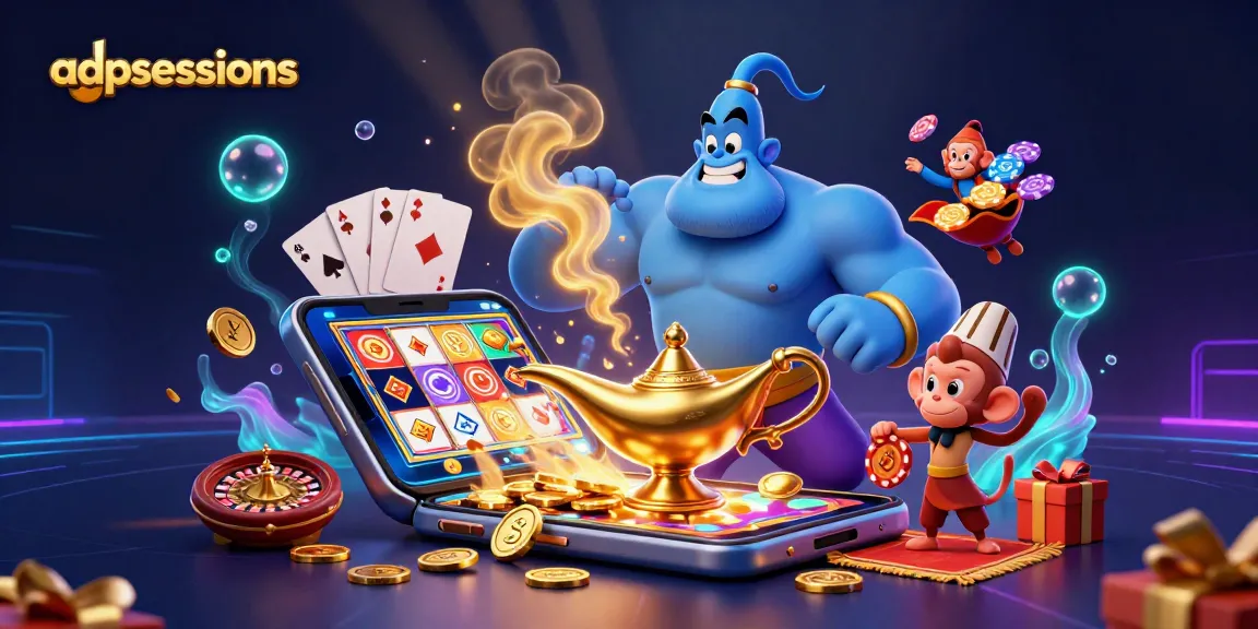 Experience thrilling gaming at adpsessions with the genie, monkey, and exciting casino elements.