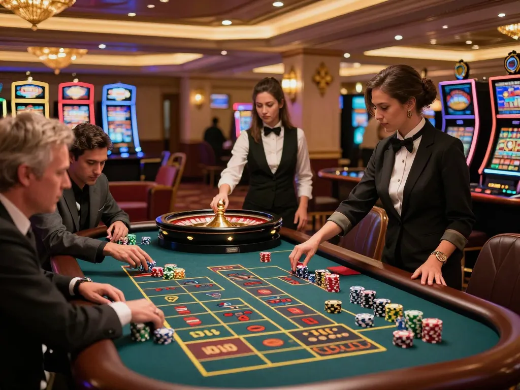 Players excitedly place bets at the roulette table in o8's luxurious casino environment