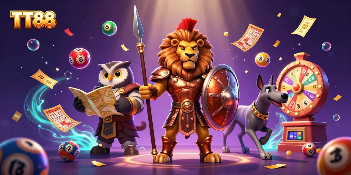 Engage with TT88 through an immersive 3D illustration showcasing dynamic lottery action and strategic gaming