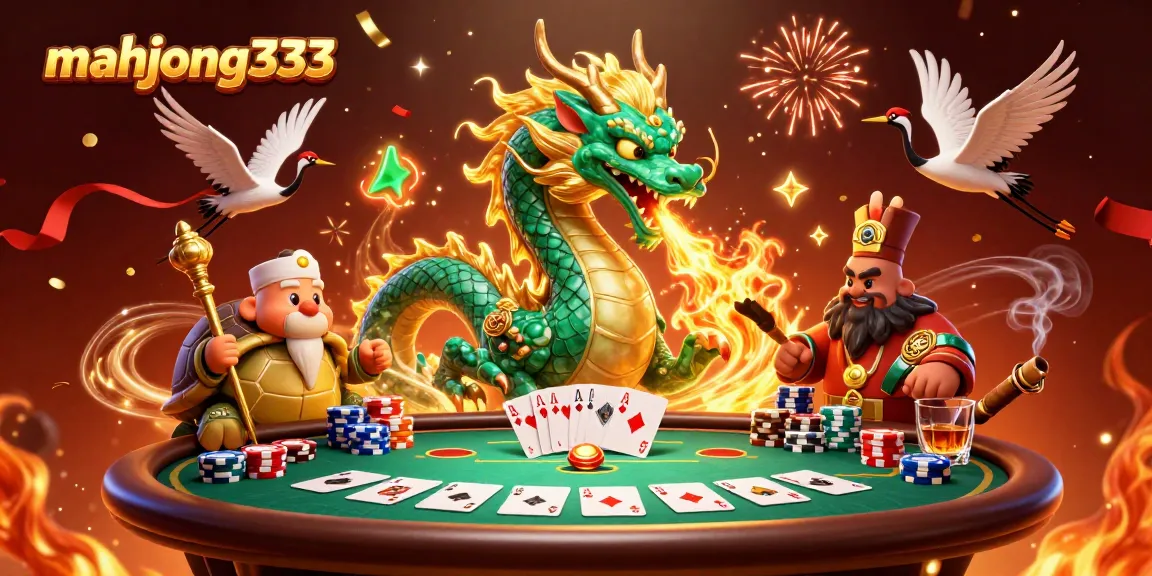 Engage with mahjong333’s thrilling gameplay featuring a jade dragon and poker elements.