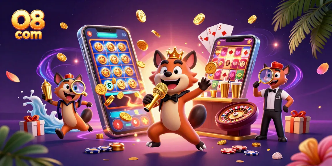 Experience the excitement of O8 com with animated hyenas performing in a vibrant casino scene.