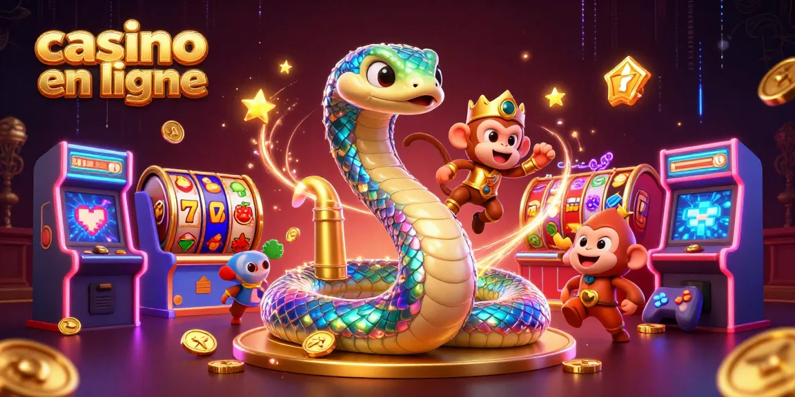 Jouez au casino en ligne avec des machines à sous et un serpent arc-en-ciel captivant.