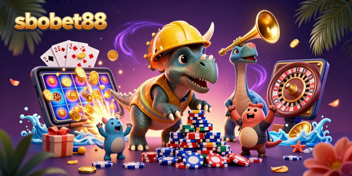 sbobet88 provides a thrilling online sports betting experience with vibrant cartoon elements.