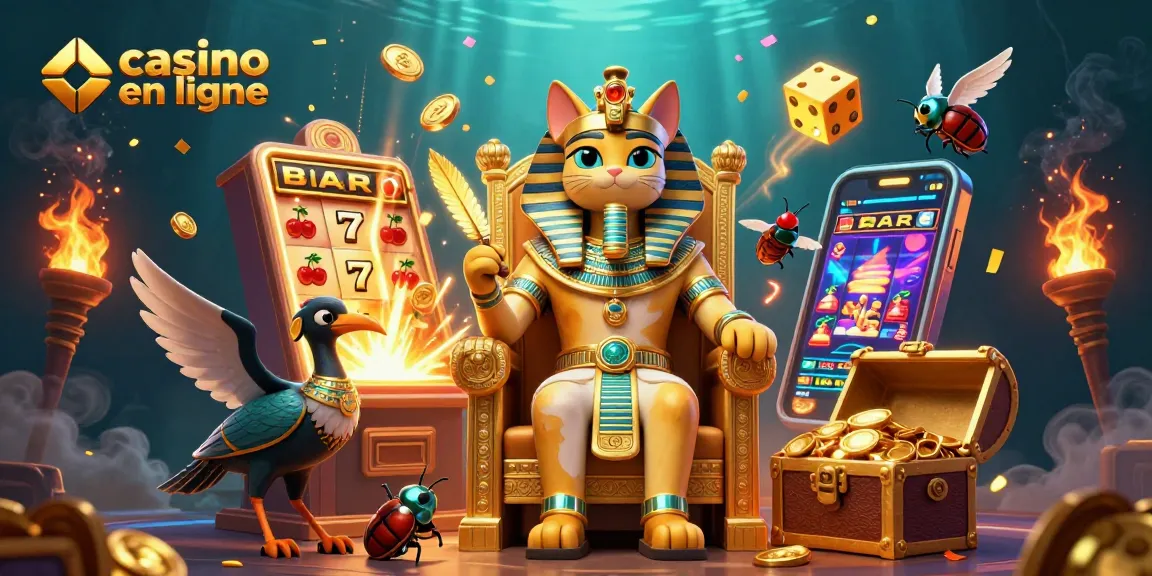 Jouez au casino en ligne avec des illustrations captivantes de jeux et de jackpots.