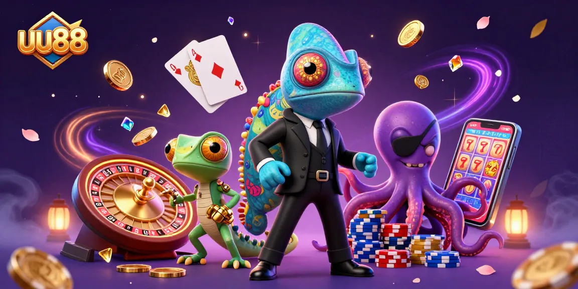 uu88 showcases exciting casino action with a vibrant scene of thrilling characters and dynamic gaming elements.