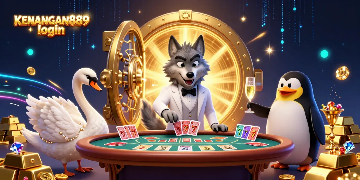 Experience the excitement of KENANGAN889 login with vibrant casino characters at a lively baccarat table.