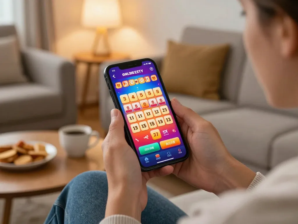 Engaging in đánh đề online while relaxing at home, showcasing mobile gaming excitement and opportunities.
