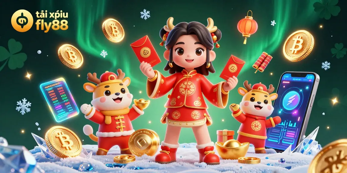 Play tài xỉu fly88 with a vibrant Lunar New Year festive scene featuring dynamic casino elements.