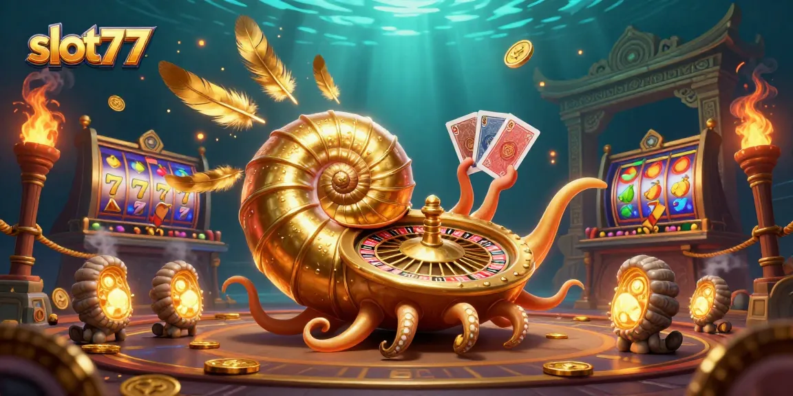 Experience excitement with slot777, featuring a giant nautilus roulette and slot elements in a dynamic scene.