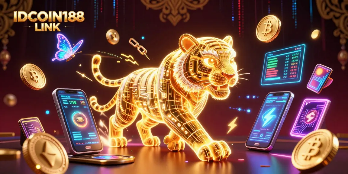 Experience the thrill of IDCOIN188 LINK with dynamic casino elements and vibrant digital artwork.