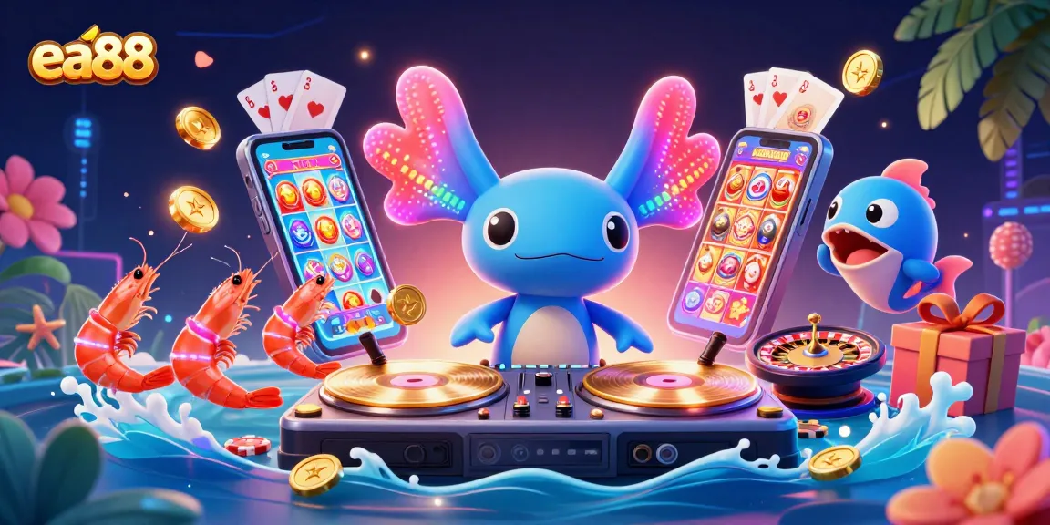 Experience thrilling gaming with ea88's vibrant illustration featuring engaging characters and energetic elements.