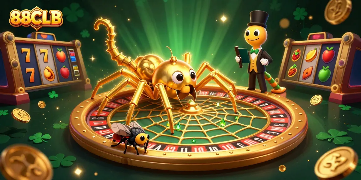 Experience slots action at 88CLB with a golden spider and thrilling casino elements.