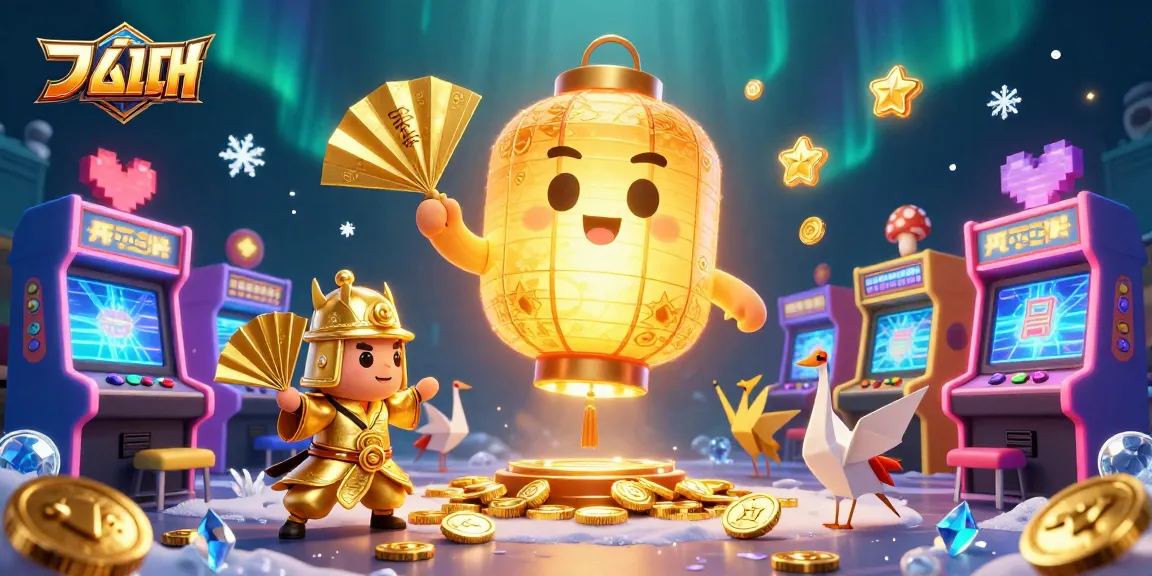 แทงบอล with golden lantern spirit and arcade games in a vibrant casino atmosphere.