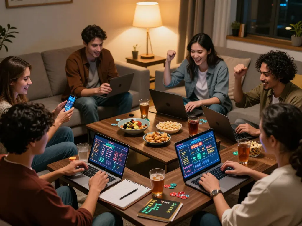 Players enjoying online gaming with Nhà Cái SC88 uy tín in a cozy environment, celebrating wins.